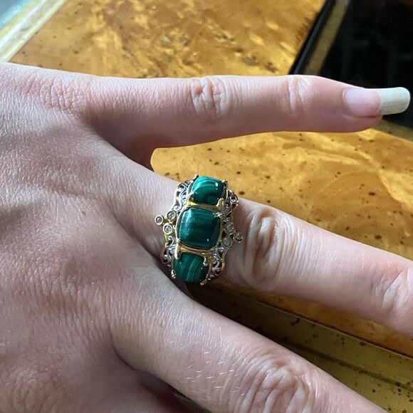 Natural Malachite Sterling Silver Ring Size 6 - Picture 3 of 8